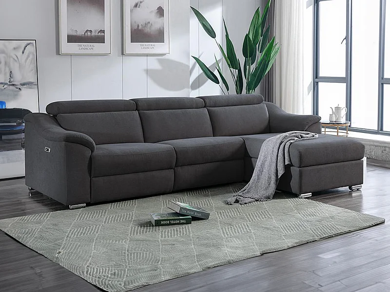 Canapé d'angle relax électrique en tissu anthracite PEDRERA - Angle droit