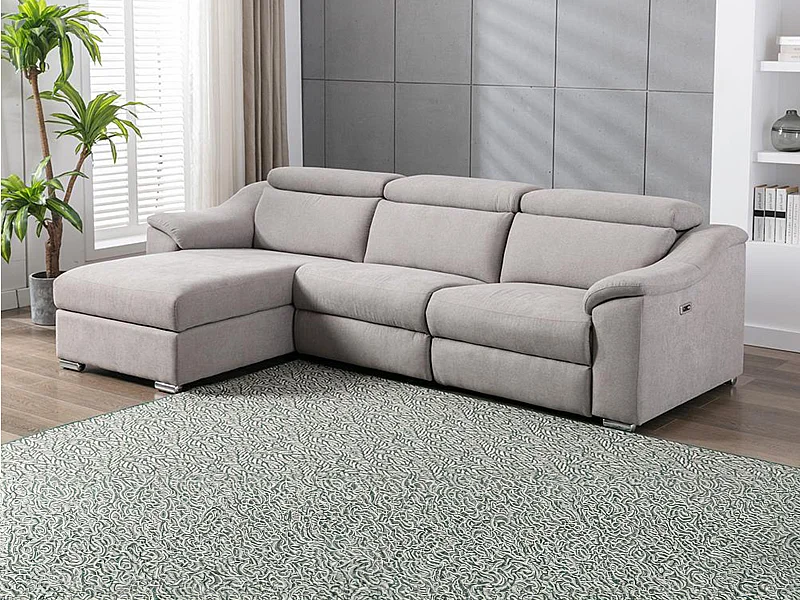 Ecksofa mit elektrischer Relaxfunktion PEDRERA - Stoff - Hellgrau - Ecke links