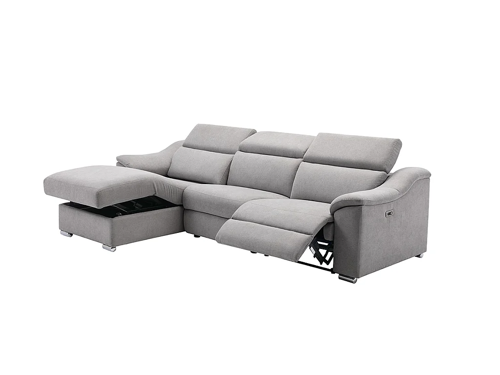 Canapé d'angle relax électrique en tissu gris clair PEDRERA - Angle gauche