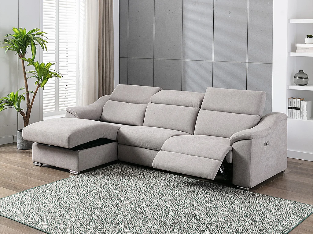 Canapé d'angle relax électrique en tissu gris clair PEDRERA - Angle gauche