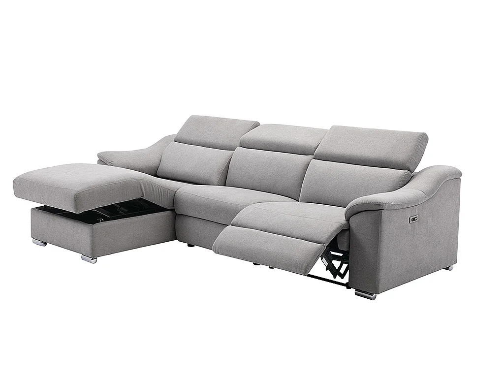 Canapé d'angle relax électrique en tissu gris clair PEDRERA - Angle gauche