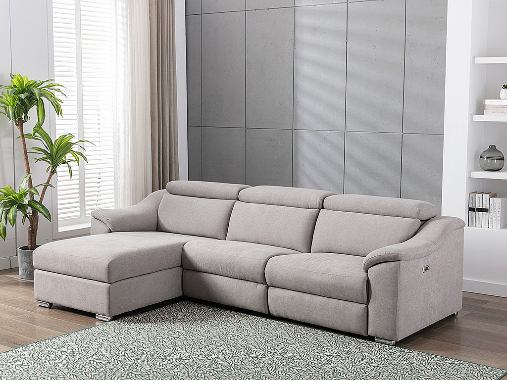 Vente-unique Ecksofa Mit Elektrischer Relaxfunktion Pedrera - Stoff - Hellgrau - Ecke Links