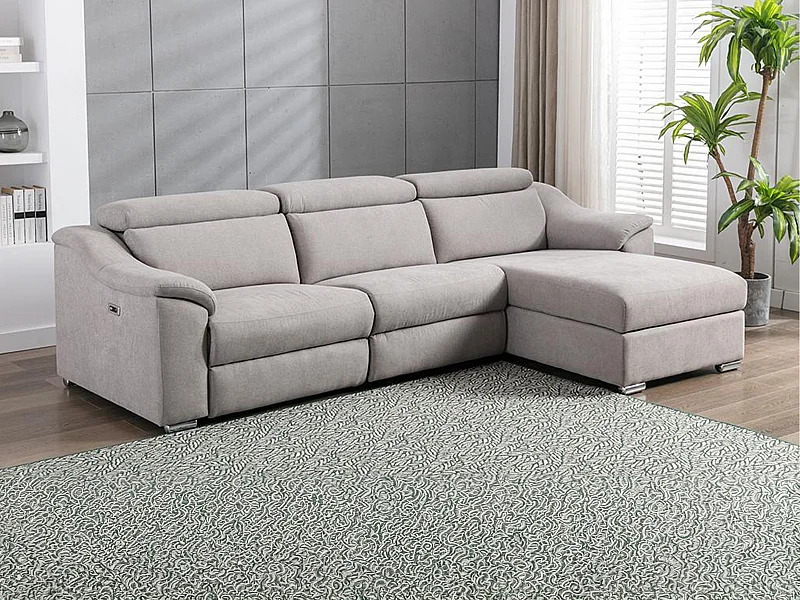 Ecksofa mit elektrischer Relaxfunktion PEDRERA - Stoff - Hellgrau - Ecke rechts