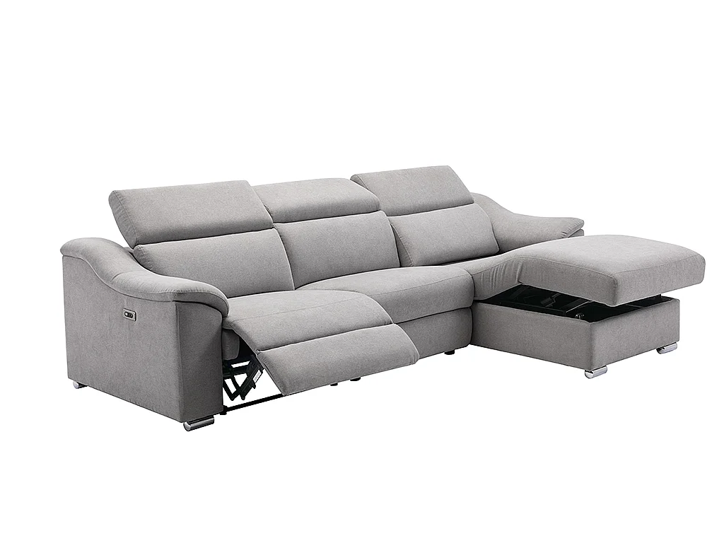 Ecksofa mit elektrischer Relaxfunktion PEDRERA - Stoff - Hellgrau - Ecke rechts