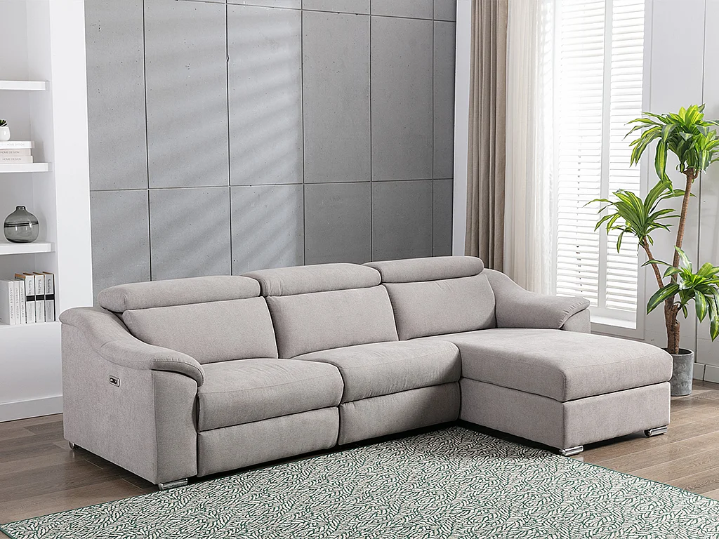 Canapé d'angle relax électrique en tissu gris clair PEDRERA - Angle droit