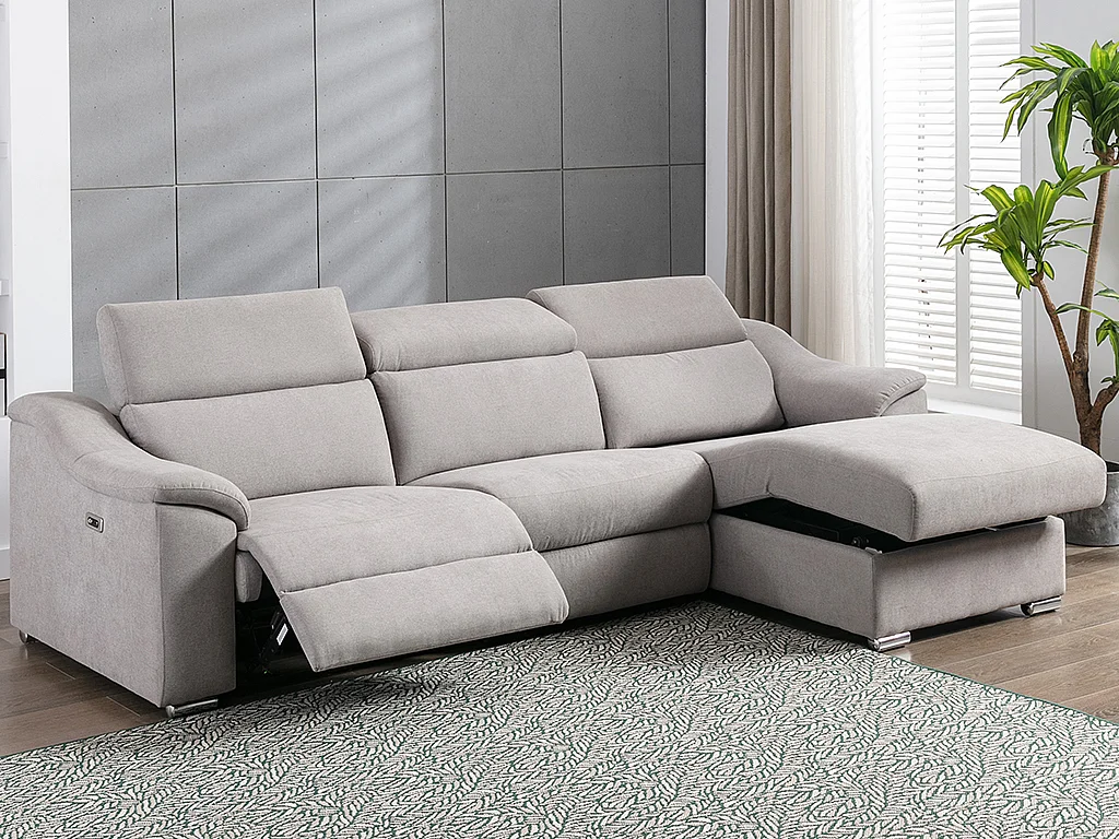 Ecksofa mit elektrischer Relaxfunktion PEDRERA - Stoff - Hellgrau - Ecke rechts