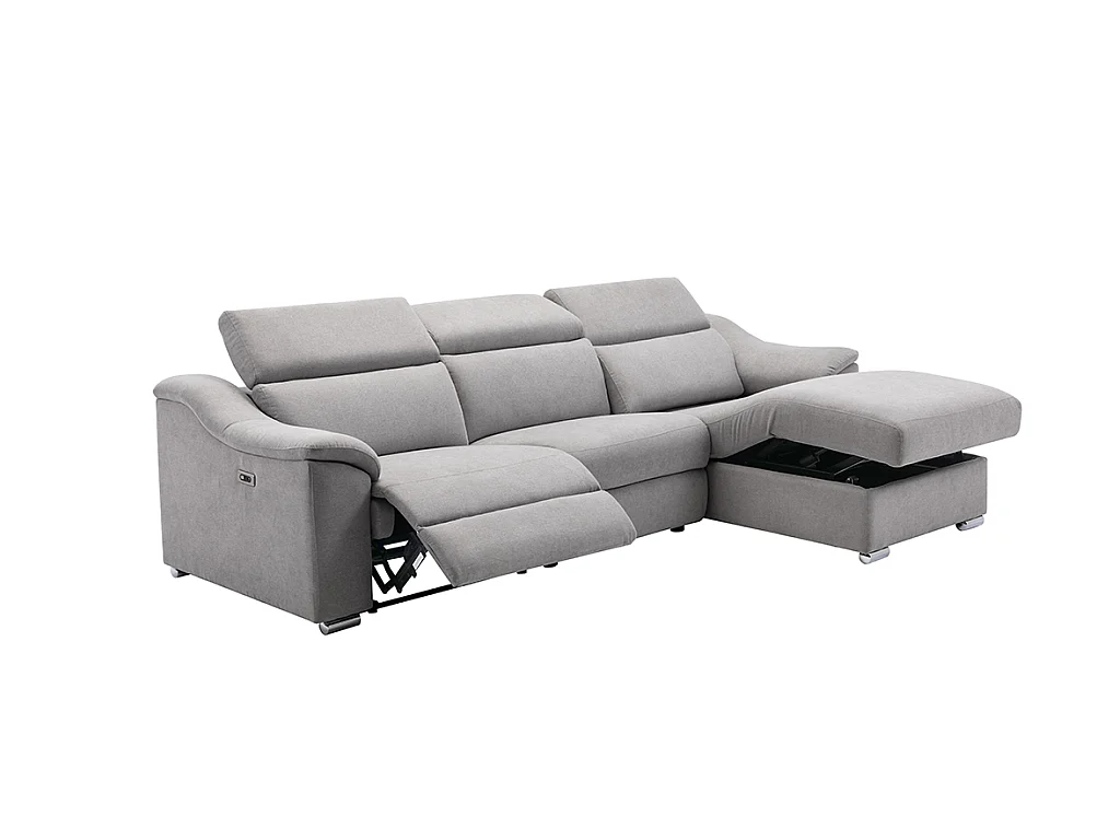 Canapé d'angle relax électrique en tissu gris clair PEDRERA - Angle droit