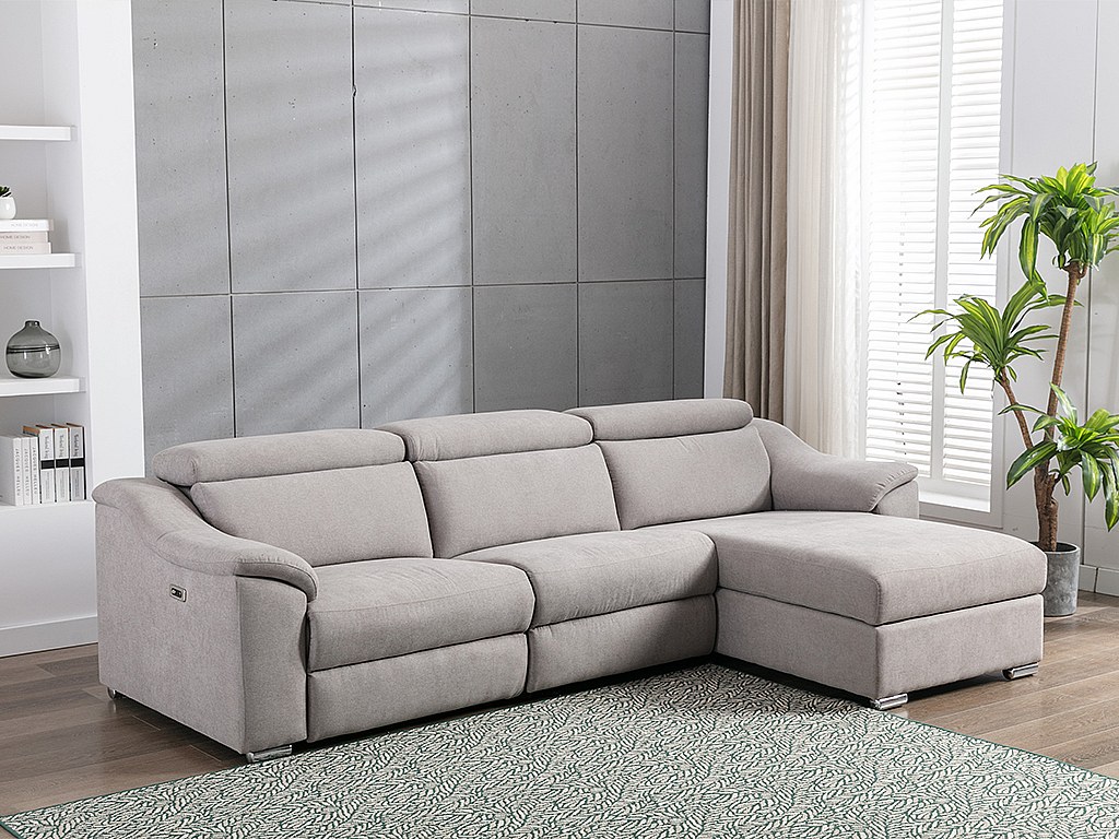 Vente-unique Ecksofa Mit Elektrischer Relaxfunktion Pedrera - Stoff - Hellgrau - Ecke Rechts