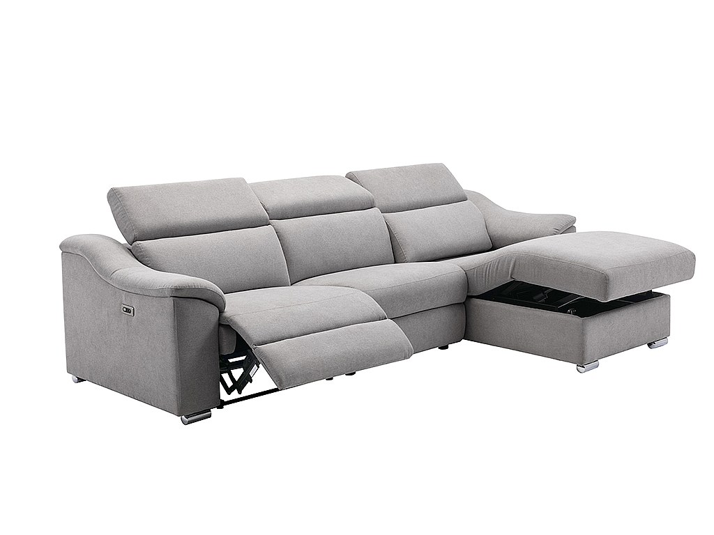 Canapé D'angle Droit Relax En Tissu Anthracite Macedonia - 4 Places, Mécanisme Manuel, Rangement