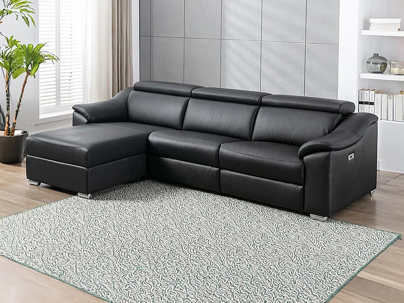 Ecksofa Relaxsofa elektrisch - Oberleder - Schwarz - Ecke links - PEDRERA