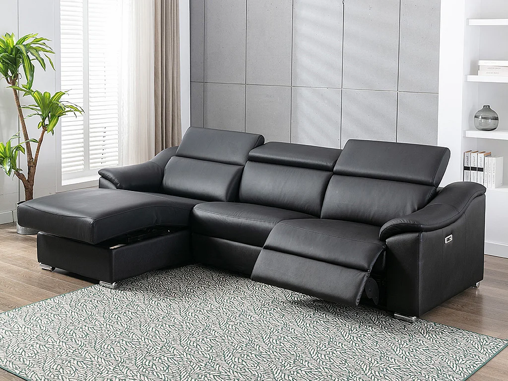 Ecksofa Relaxsofa elektrisch - Oberleder - Schwarz - Ecke links - PEDRERA