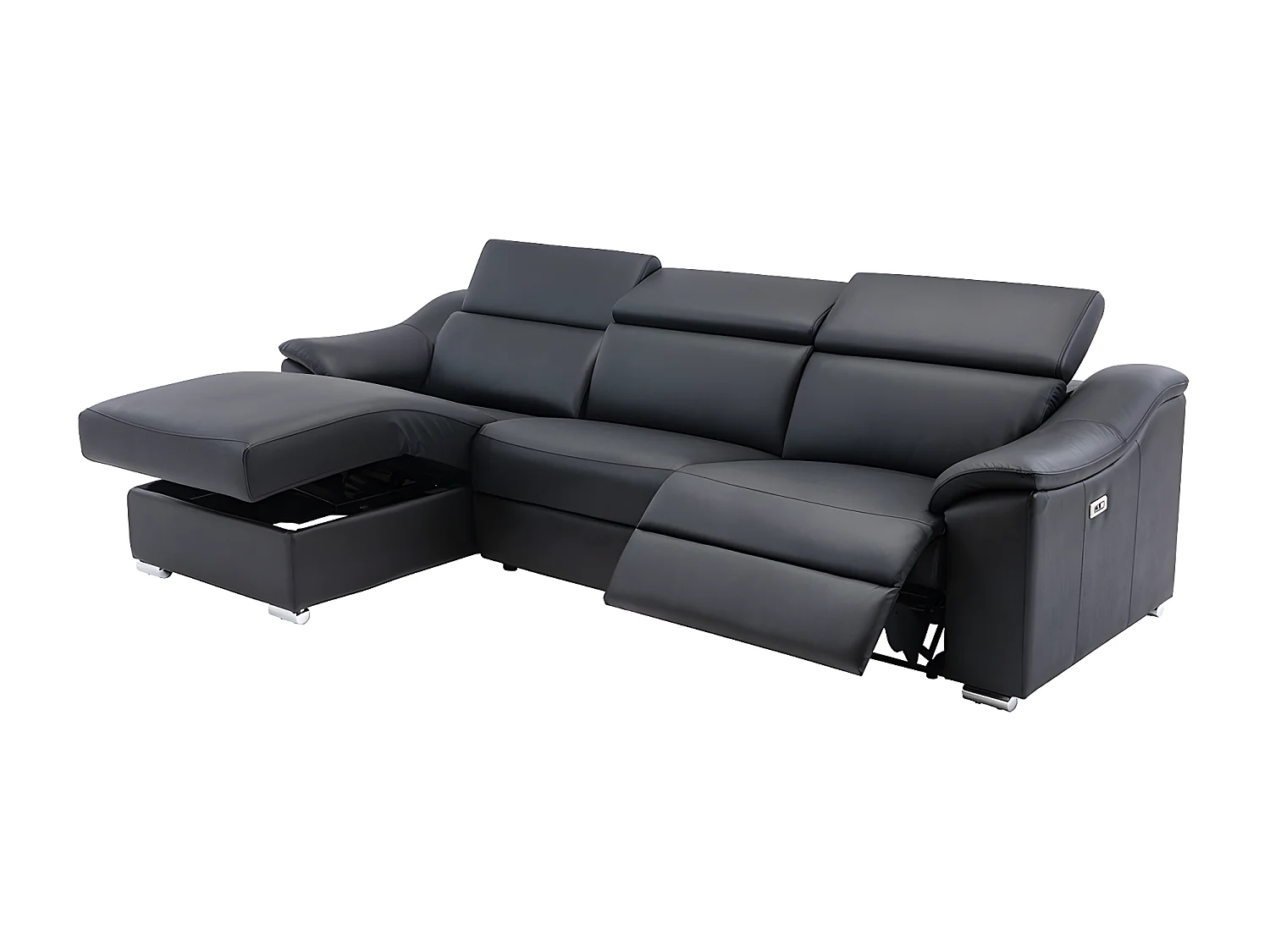 Divano angolare relax elettrico in Pelle superiore Nera - Angolo a sinistra - PEDRERA