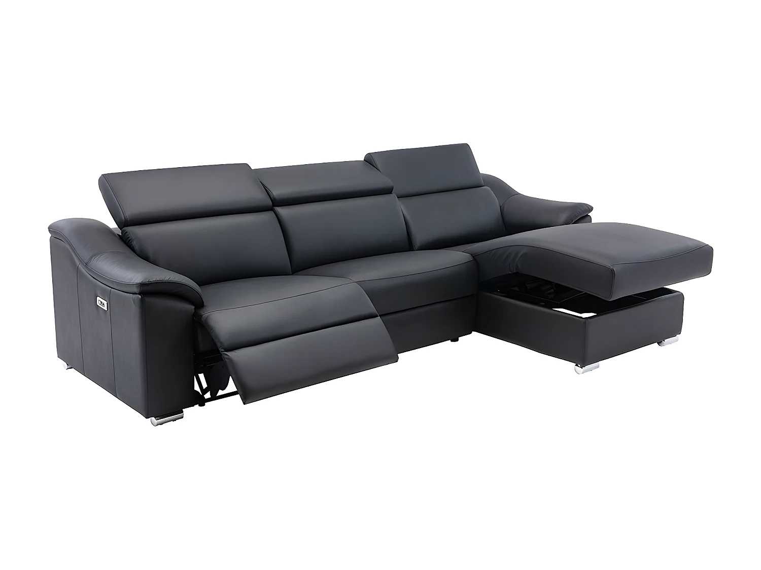 Ecksofa Relaxsofa elektrisch - Oberleder - Schwarz - Ecke rechts - PEDRERA
