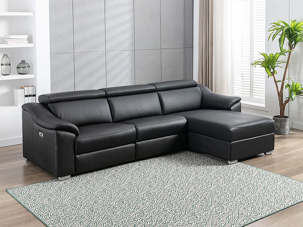 Ecksofa Relaxsofa elektrisch - Oberleder - Schwarz - Ecke rechts - PEDRERA