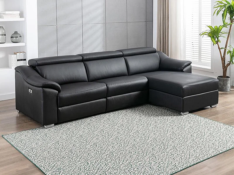 Canapé d'angle relax électrique en cuir  supérieur noir PEDRERA - Angle droit