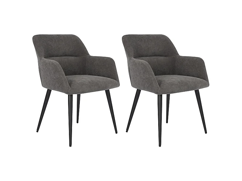 Lot de 2 chaises avec accoudoirs en tissu et métal noir - Gris - HEKA