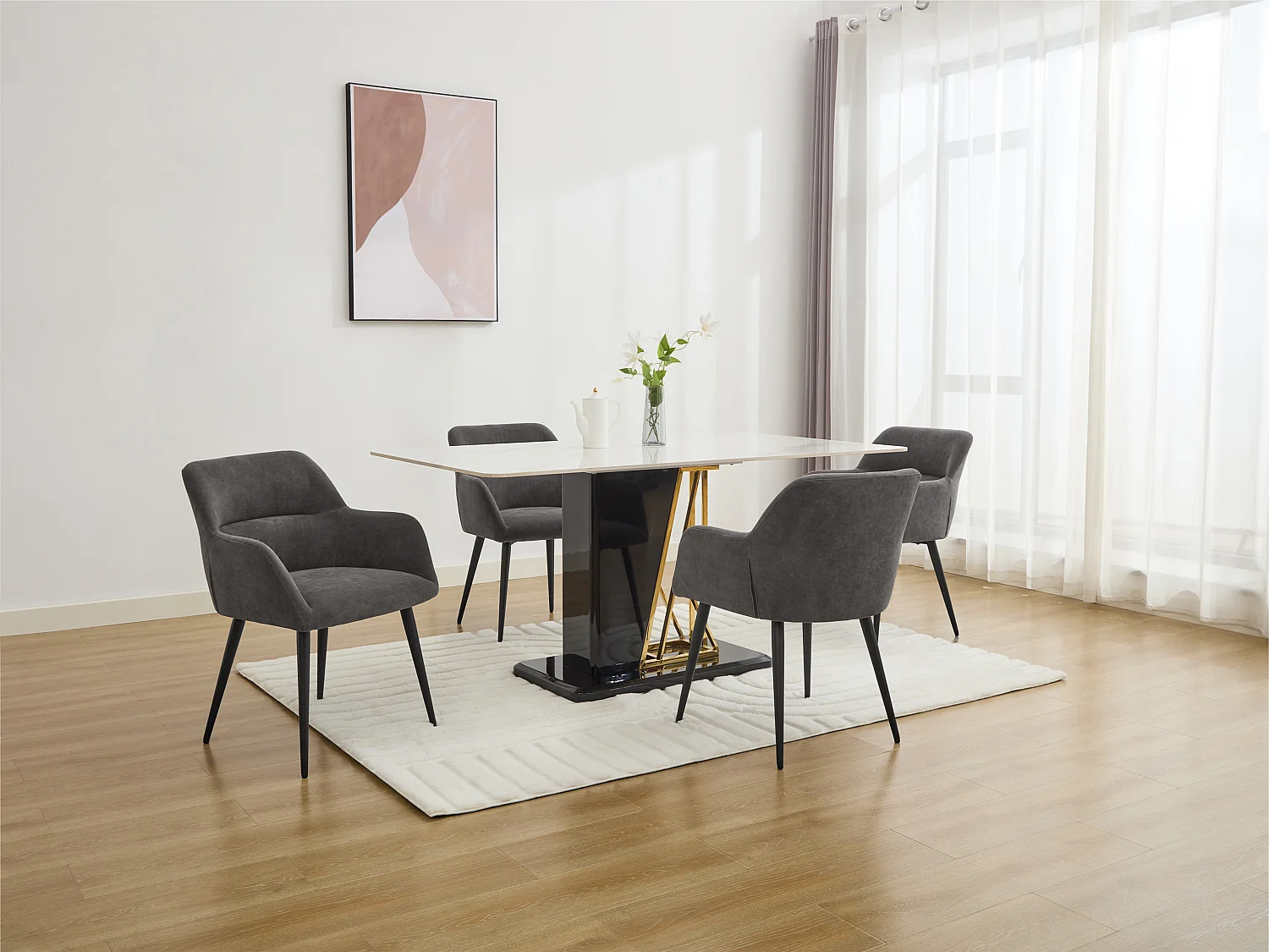 Lot de 2 chaises avec accoudoirs en tissu et métal noir - Gris - HEKA