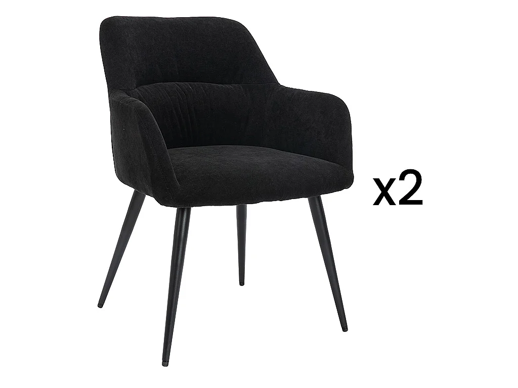 Stuhl mit Armlehnen 2er-Set - Stoff &  schwarzes Metall - Grau - HEKA