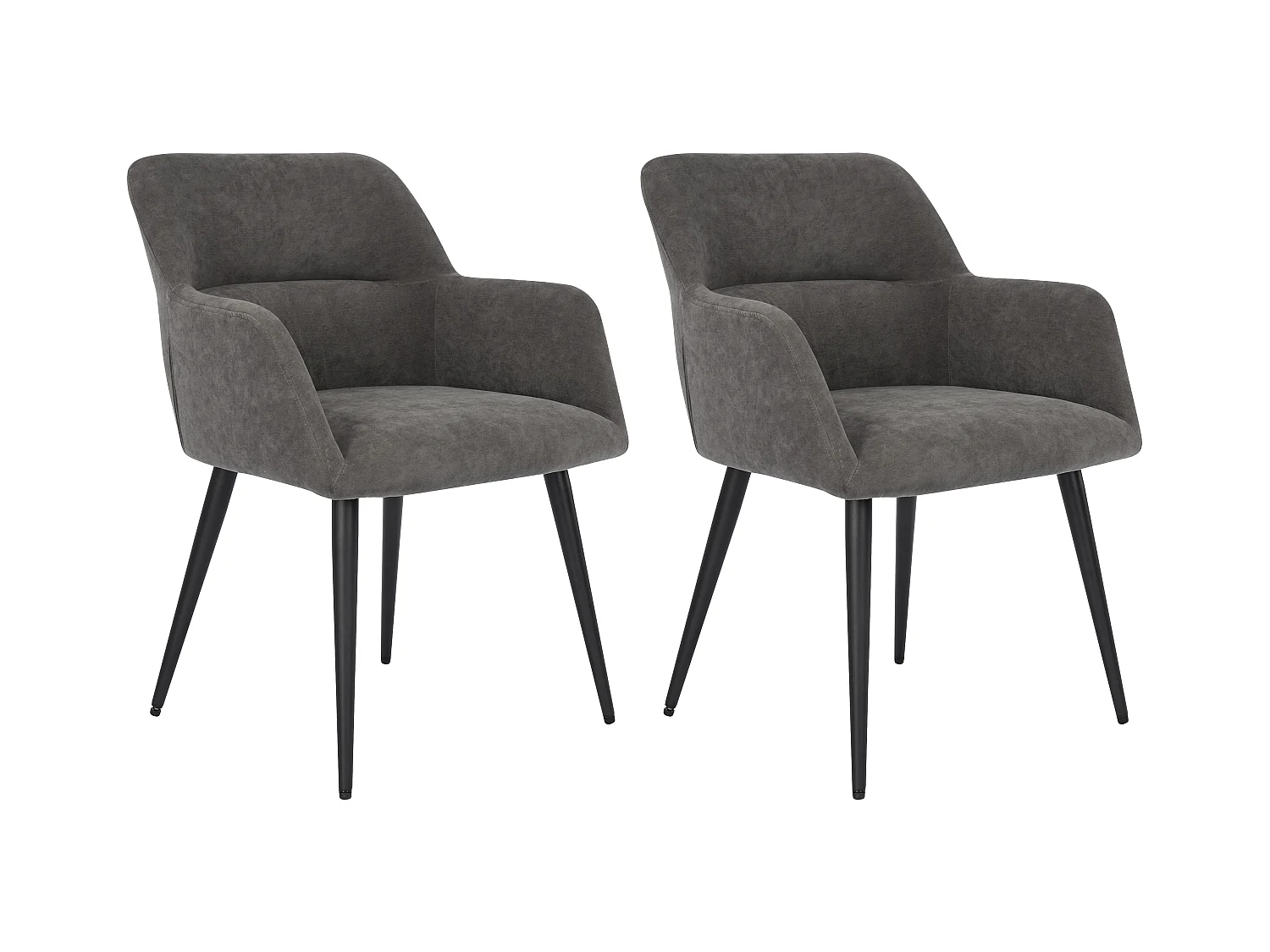 Stuhl mit Armlehnen 2er-Set - Stoff &  schwarzes Metall - Grau - HEKA