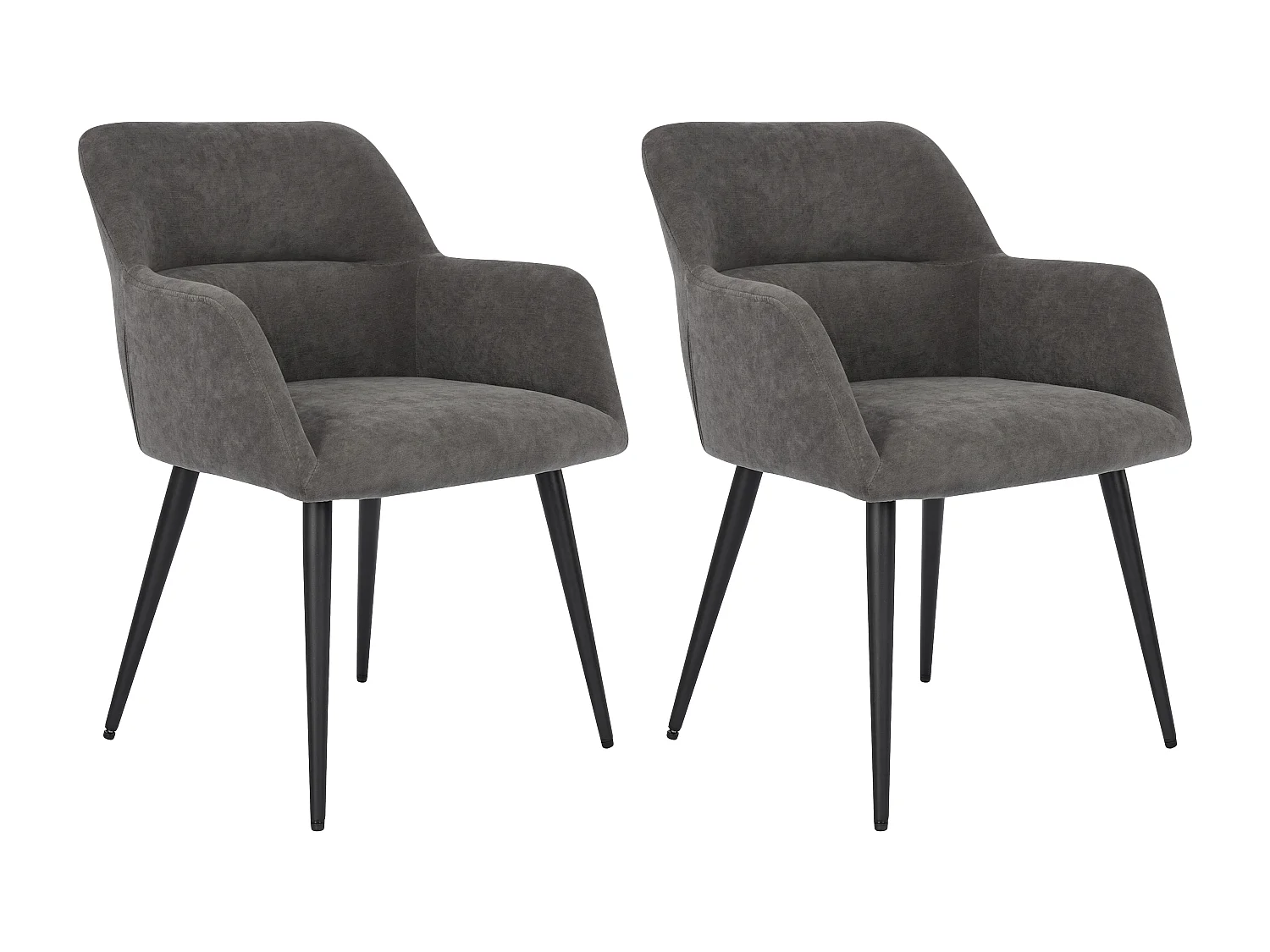 Lot de 2 chaises avec accoudoirs en tissu et métal noir - Gris - HEKA