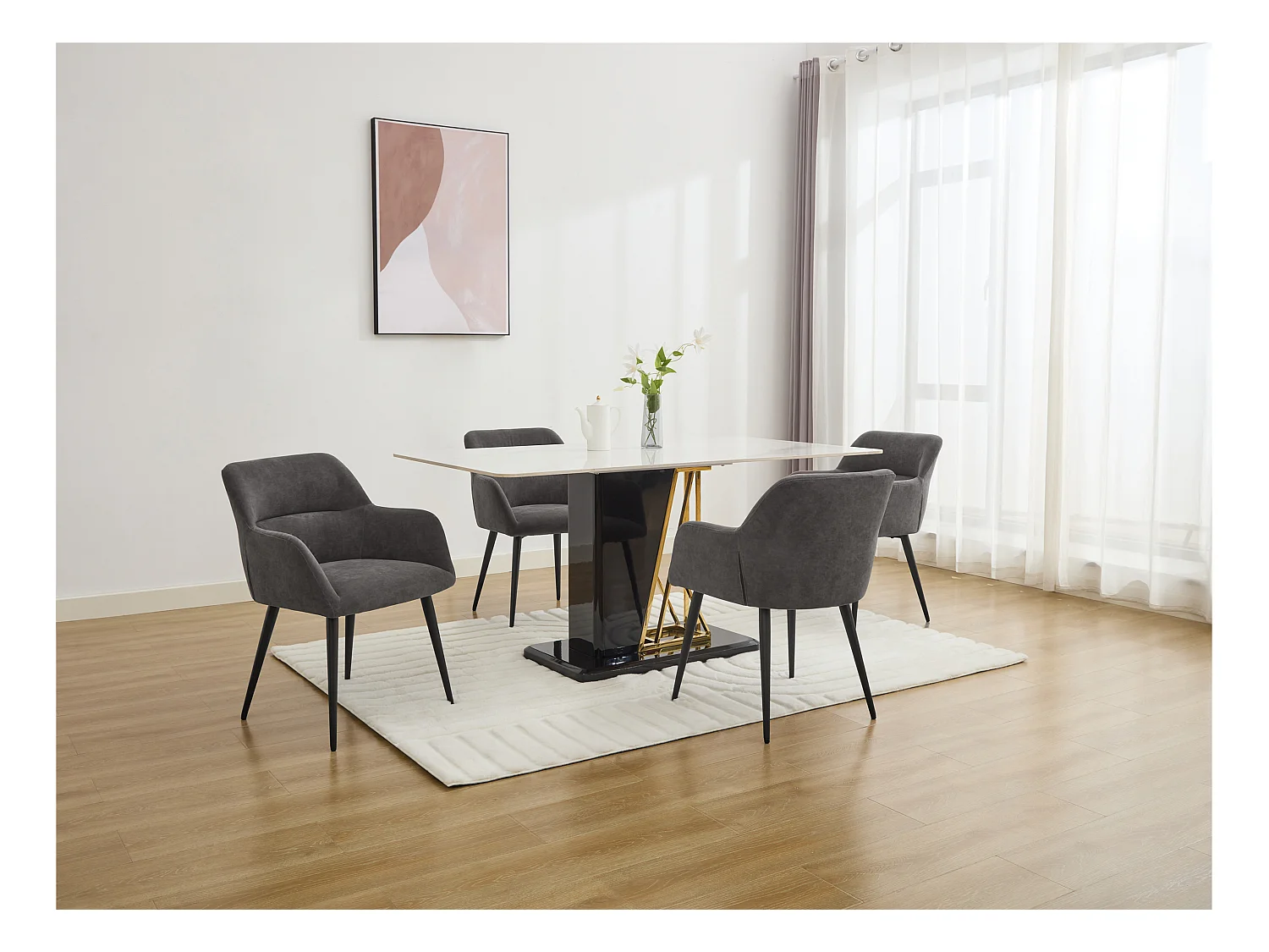 Lot de 6 chaises avec accoudoirs en tissu et métal noir - Gris - HEKA