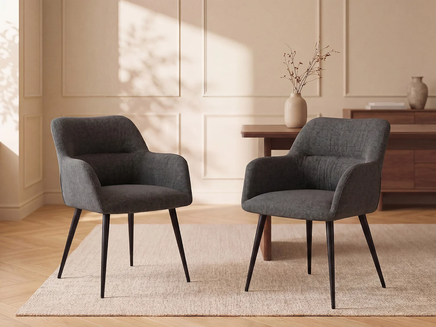 Set van 6 stoelen HEKA - Met armleuningen - Stof en metaal - Grijs