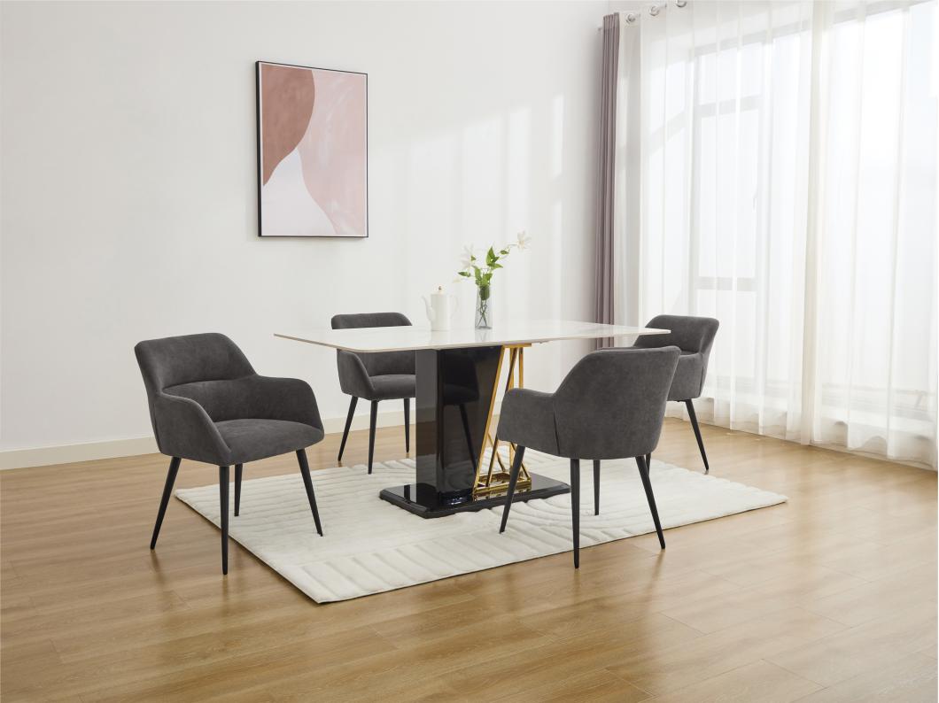 Lot de 6 chaises avec accoudoirs en tissu et métal noir - Gris - HEKA