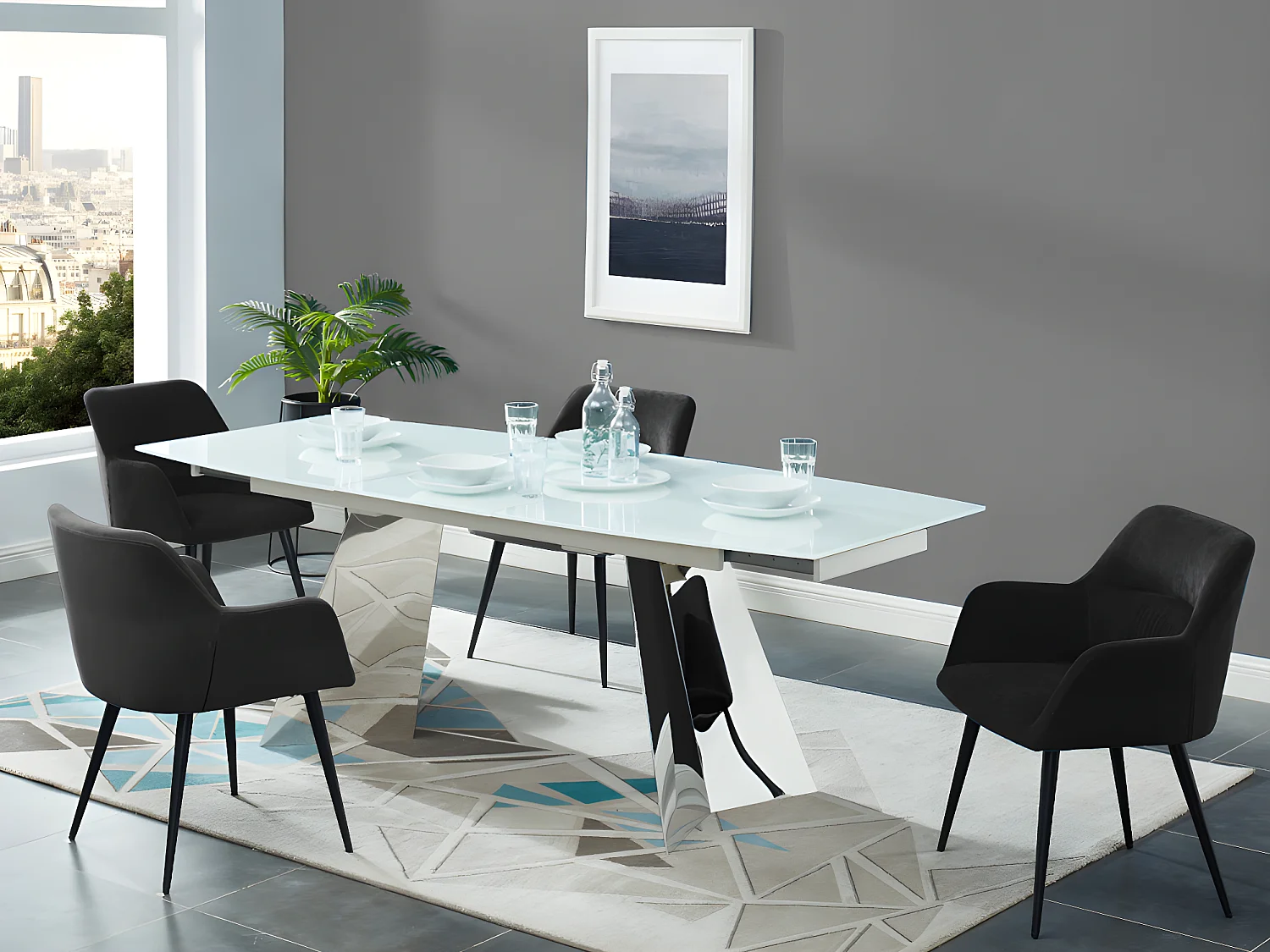 Lot de 2 chaises avec accoudoirs en tissu et métal - Noir - HEKA