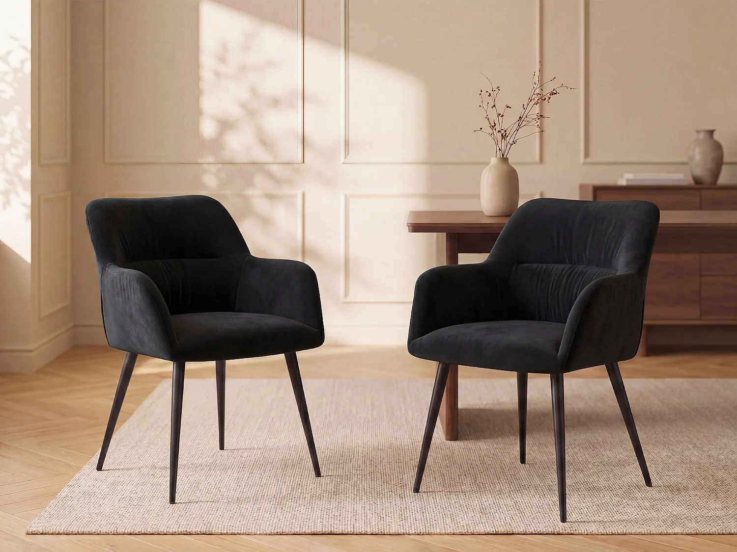 Set van 2 stoelen HEKA - Met armleuningen - Stof en metaal - Zwart