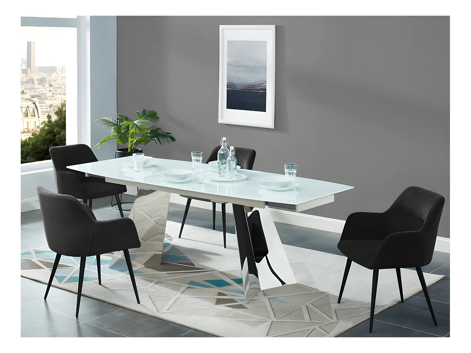 Lot de 6 chaises avec accoudoirs en tissu et métal - Noir - HEKA
