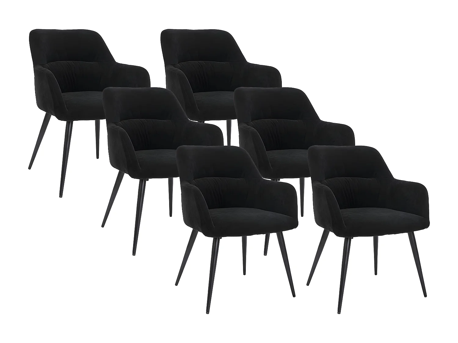 Lot de 6 chaises avec accoudoirs en tissu et métal - Noir - HEKA