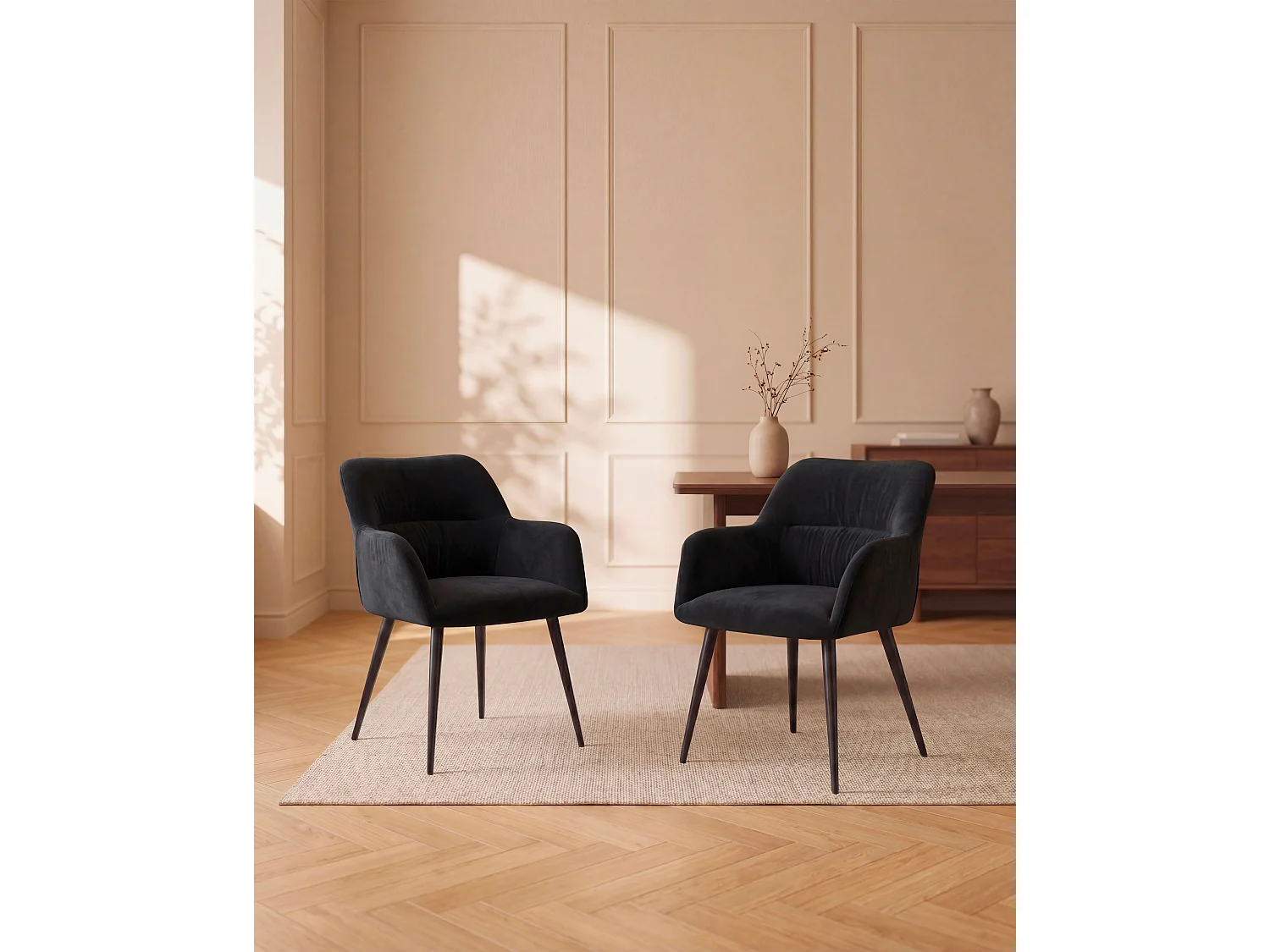 Lot de 6 chaises avec accoudoirs en tissu et métal - Noir - HEKA
