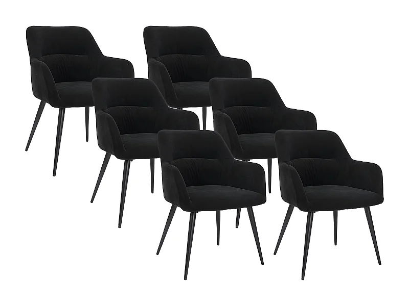 Lot de 6 chaises avec accoudoirs en tissu et métal - Noir - HEKA