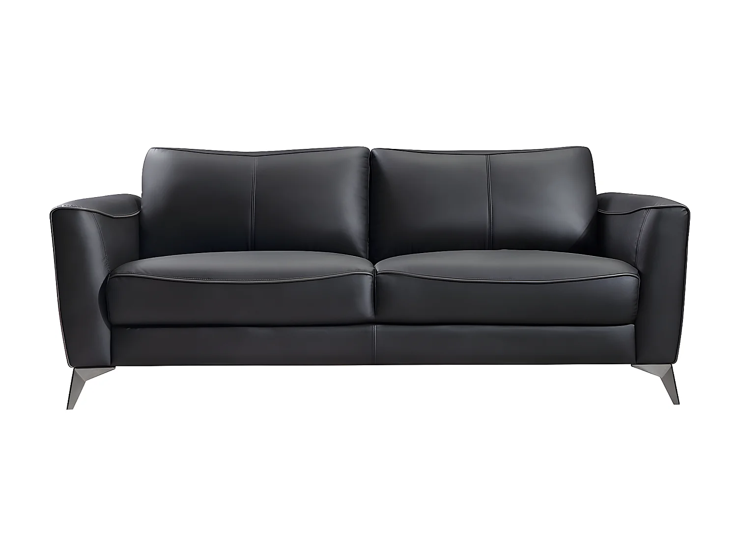 Ledersofa 3-Sitzer - Schwarz mit grauer Ziernaht - BATUCO