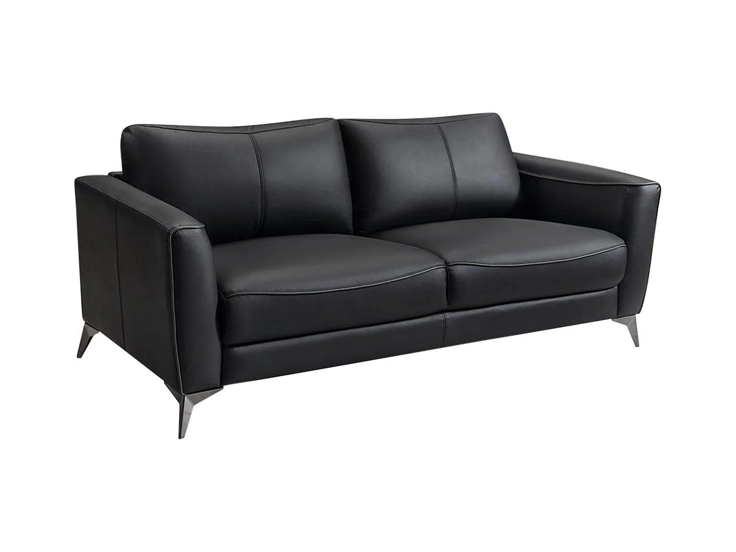 Ledersofa 3-Sitzer - Schwarz mit grauer Ziernaht - BATUCO