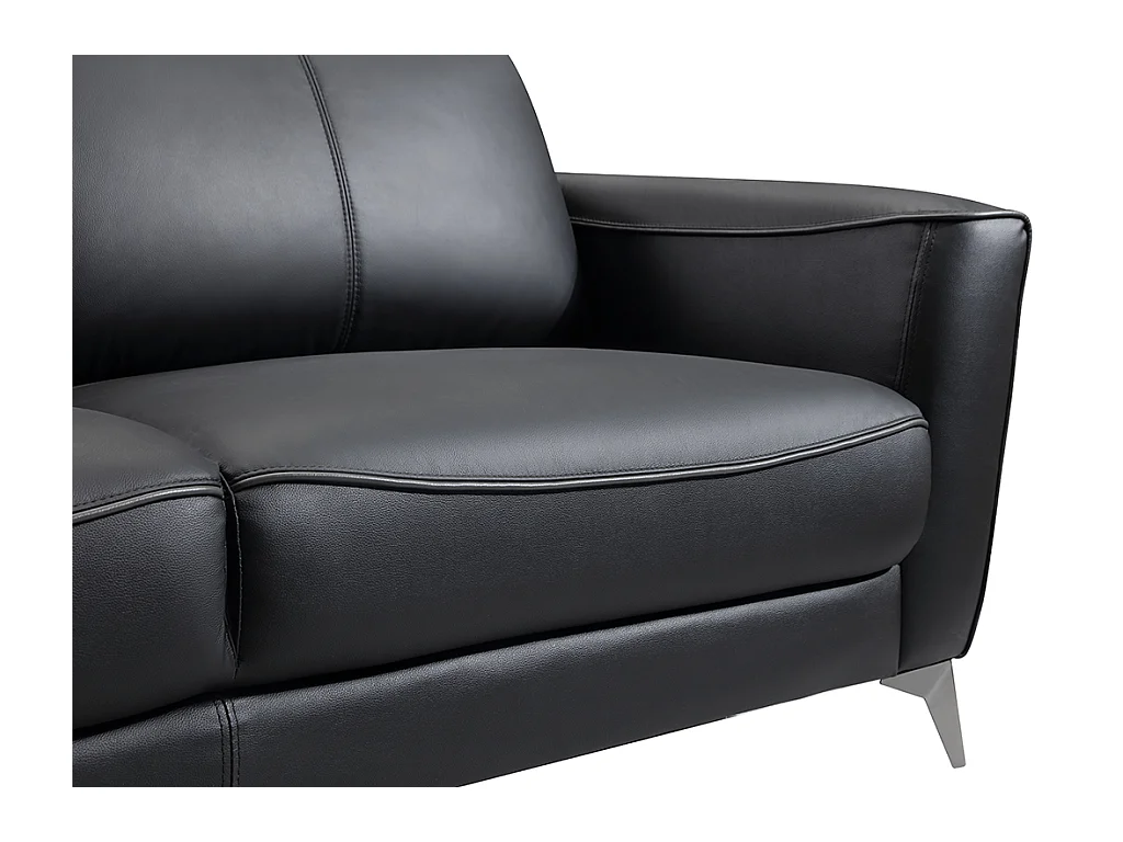 Sofá de 3 plazas de piel negro con ribete gris BATUCO