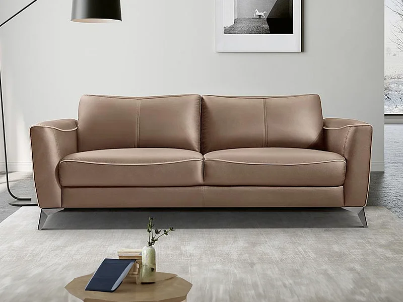 Driezitsbank BATUCO - Leer - Bruin met beige paspel