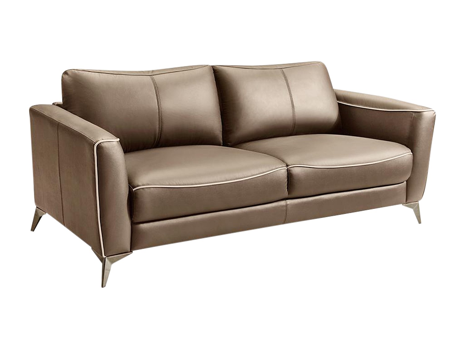Vente-unique Ledersofa 3-Sitzer - Braun Mit Beiger Ziernaht - Batuco