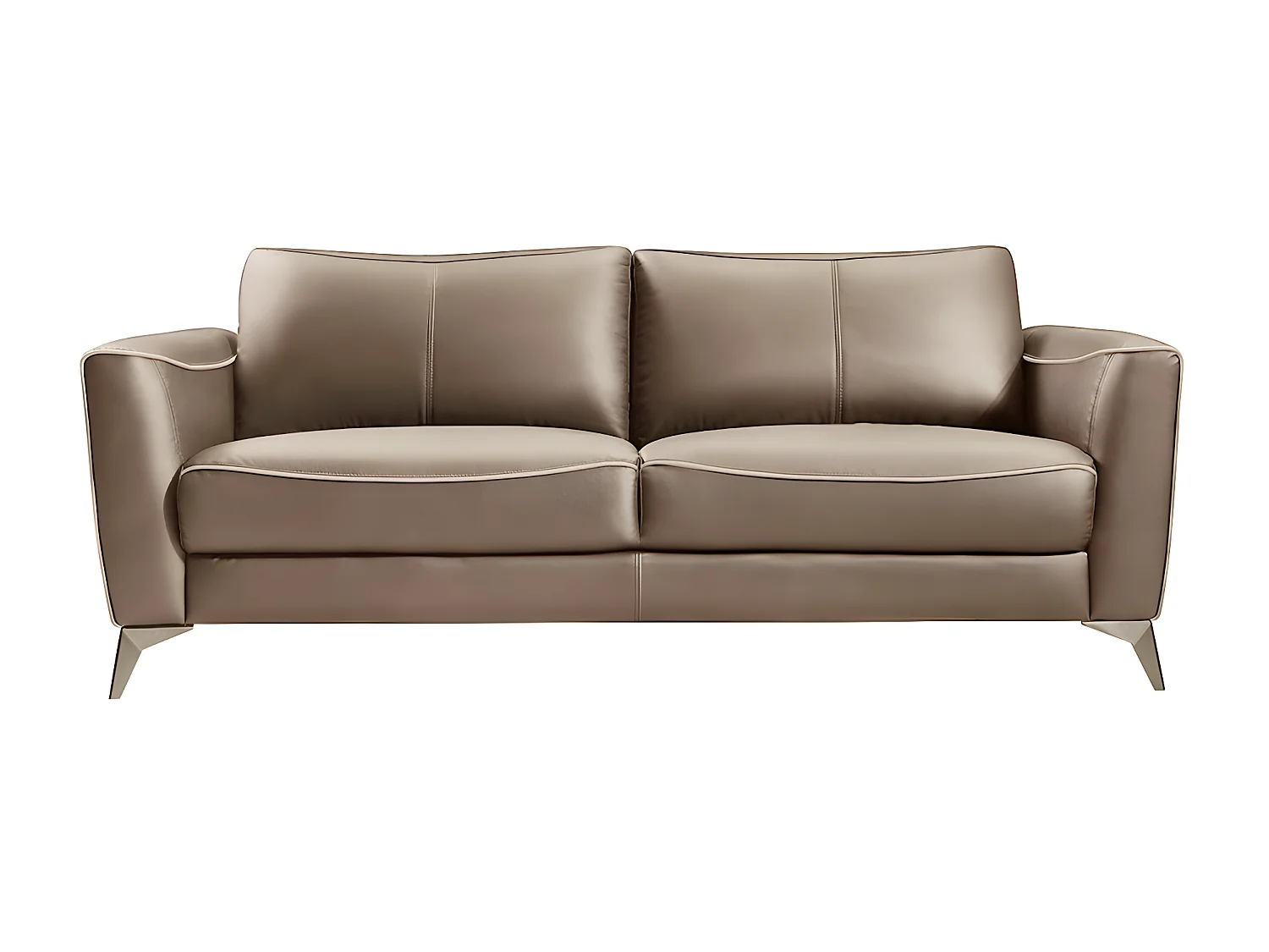 Ledersofa 3-Sitzer - Braun mit beiger Ziernaht - BATUCO