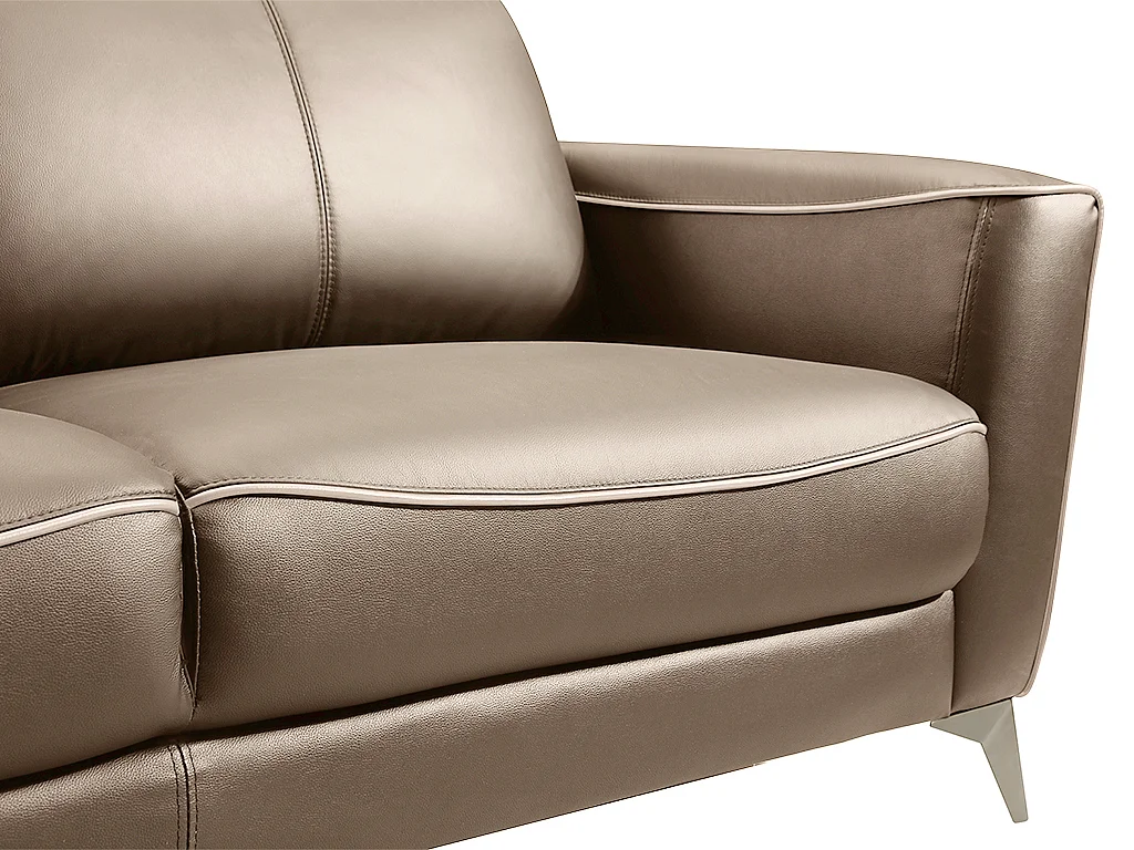 Ledersofa 3-Sitzer - Braun mit beiger Ziernaht - BATUCO