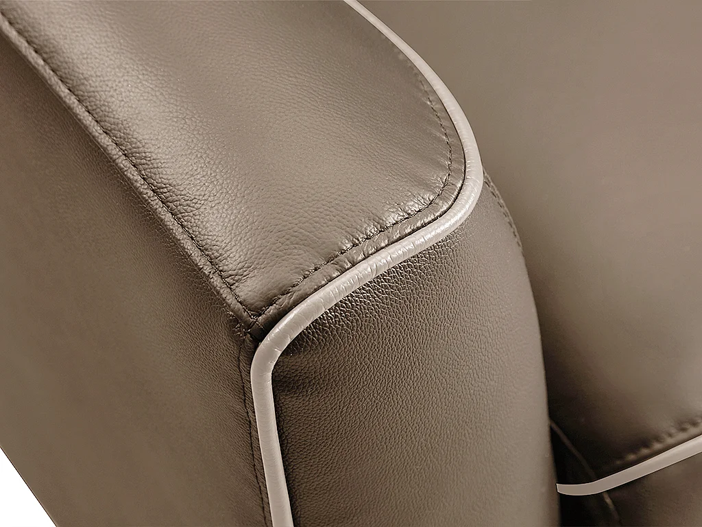 Ledersofa 3-Sitzer - Braun mit beiger Ziernaht - BATUCO