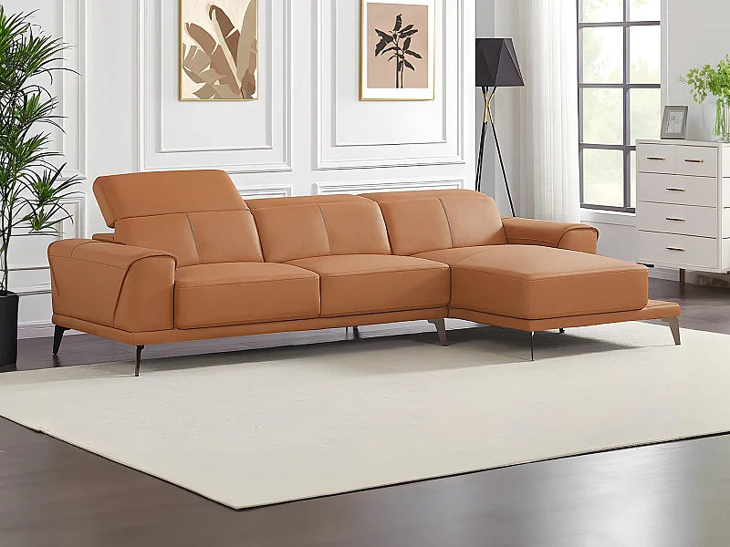 Kanapa narożna prawostronna ze skóry bawolej kolor camel ANDOR