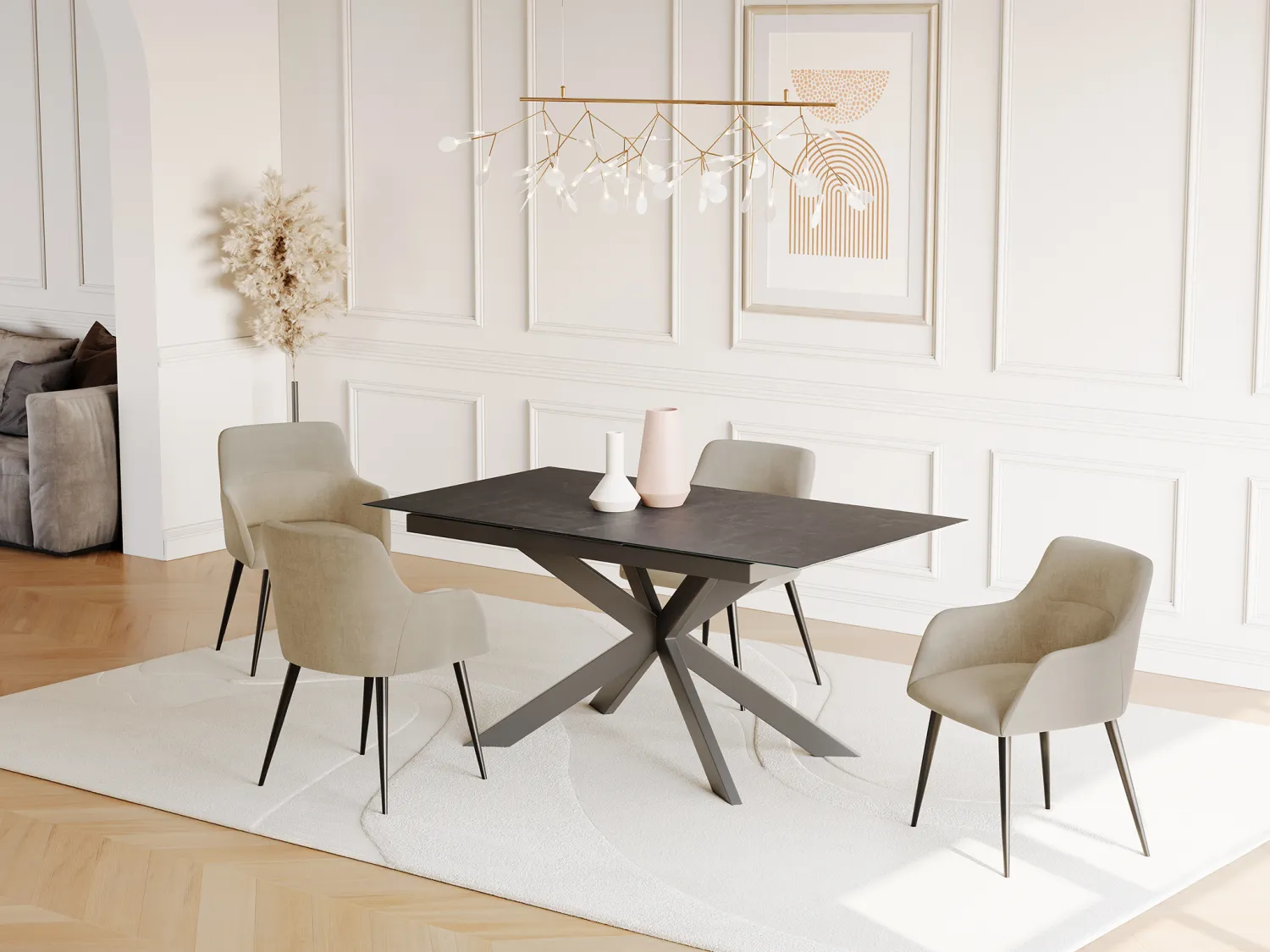 Table à manger extensible ALBINA - 6 à 8 personnes - Céramique & Verre trempé - Anthracite de Maison Céphy