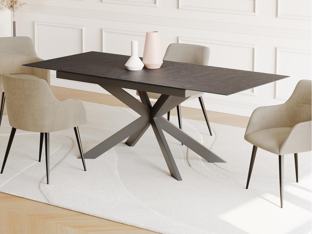 Table à manger extensible ALBINA - 6 à 8 personnes - Céramique & Verre trempé - Anthracite de Maison Céphy