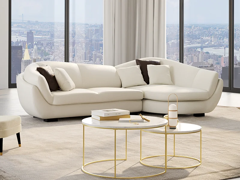 Kanapa narożna 5-osobowa CAIPI z bawolej skóry – kolor: kość słoniowa – Narożnik prawostronny marki Pascal Morabito