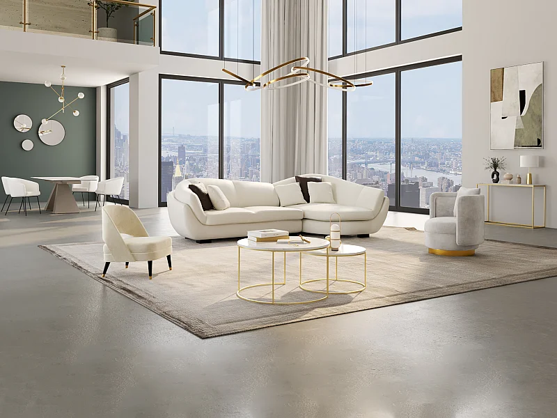 Divano angolare 5 posti Pelle di bufalo Avorio Angolo a destra - CAIPI di Pascal Morabito