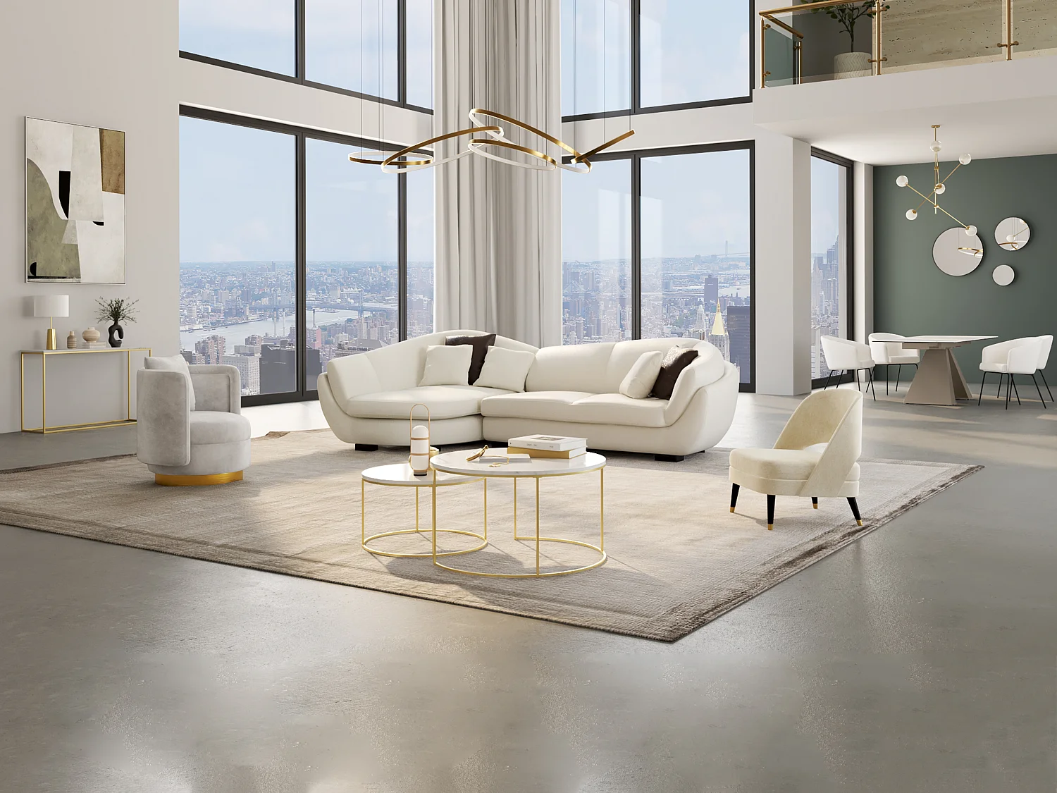 Divano angolare 5 posti Pelle di bufalo Avorio Angolo a sinistra - CAIPI di Pascal Morabito