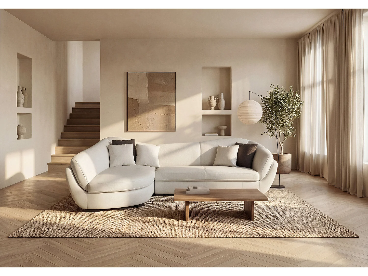 Sofá rinconera piel de búfalo de 5 plazas CAIPI - Marfil - Ángulo izquierdo de Pascal Morabito