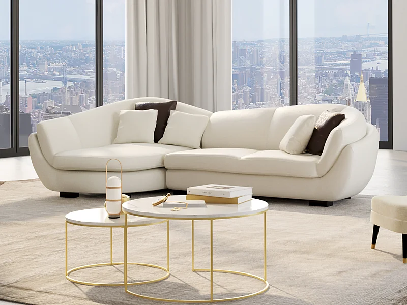 Canapé d'angle cuir de buffle 5 places CAIPI - Ivoire - Angle gauche de Pascal Morabito