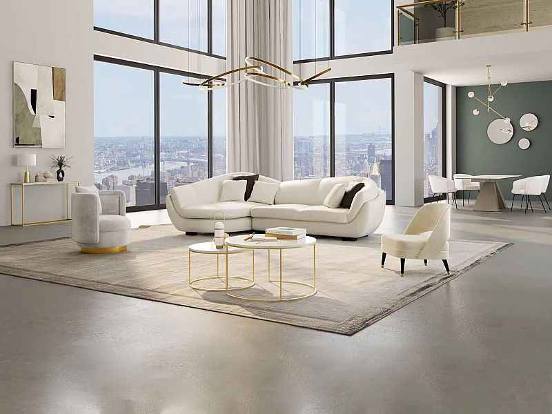 5-zitshoekbank in buffelleer CAIPI - Ivoorkleur - Hoek links - van Pascal Morabito